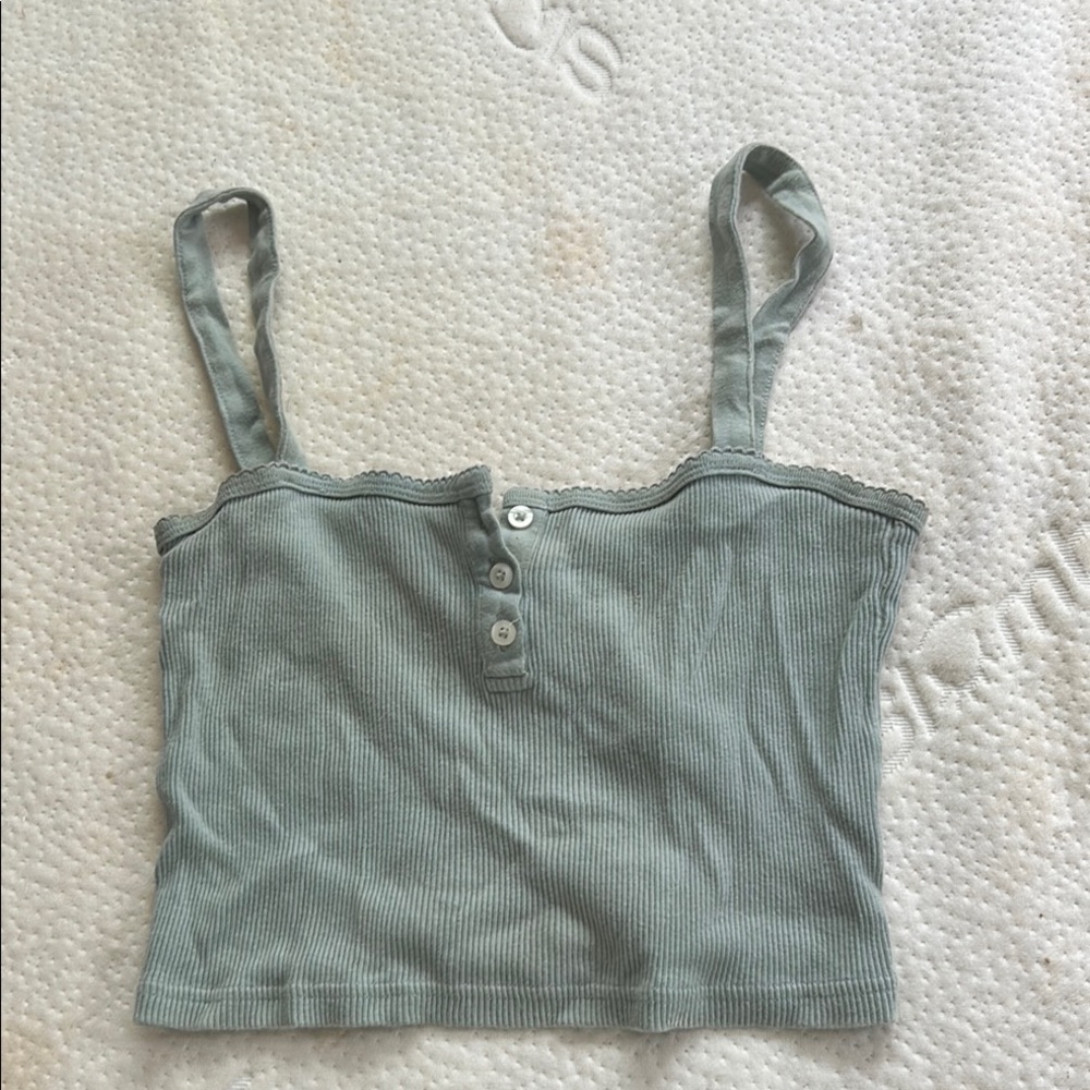 Brandy Melville Green Fitted Crop Tank Top